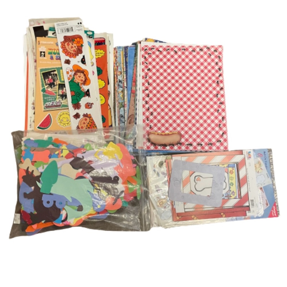 Ultimate scrapbook supply lot stickers, cut-outs, paper, frames, rub-on transfer